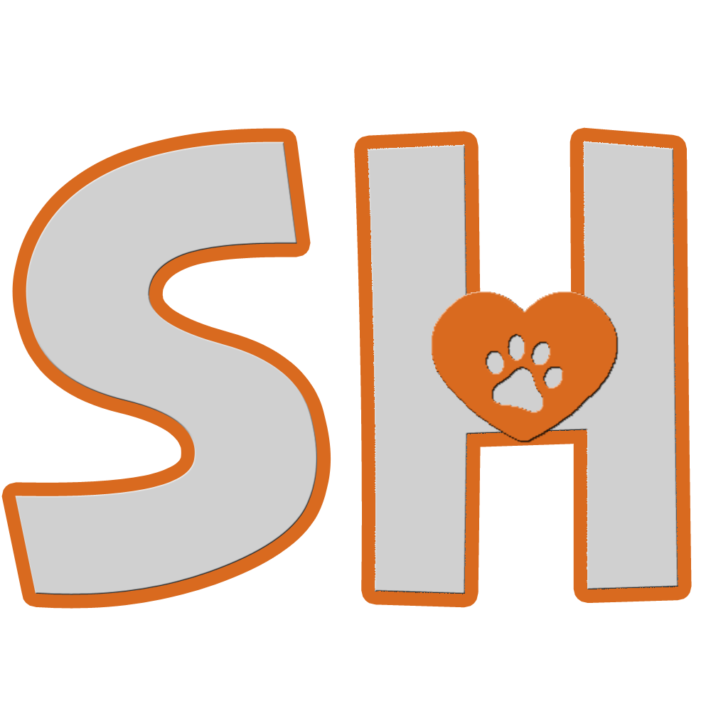 Logo van SeniorHonden.nl met letters S en H, hart en pootafdruk.
