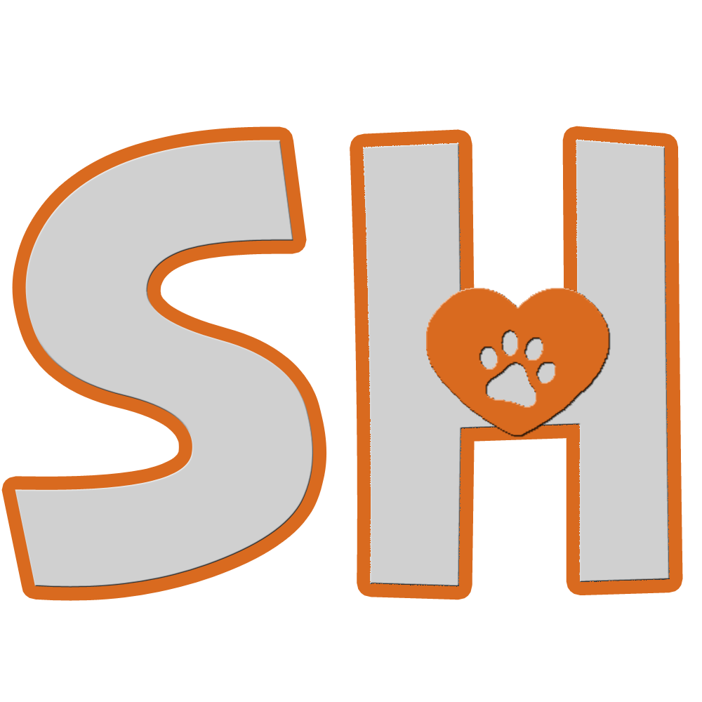 Logo van SeniorHonden.nl met letters S en H, hart en pootafdruk.