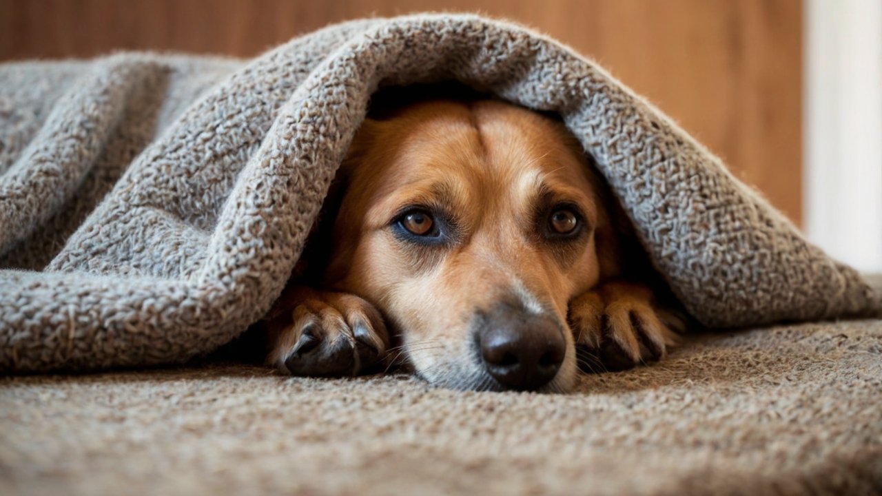 Senior hond ligt onder een warme deken — symbool voor comfort en pijnverlichting bij artrose.